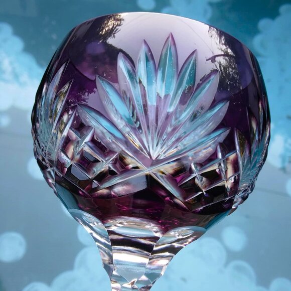 Set of 4 Ajka Caroline 9 Point Wine Hock Cut to Clear 2 Ruby/2 Amethyst Goblets - Picture 8 of 10